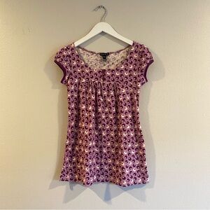 Vtg F.A.N.G Y2K Babydoll Top Purple Blueberry Print Cotton Cap Sleeve - Size M